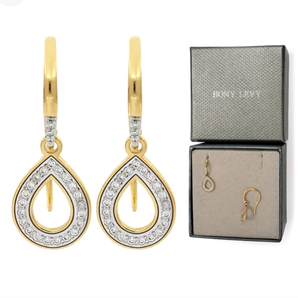 Bony Levy 18K Yellow Gold Pave Diamond Open Pear Shape Drop Earrings